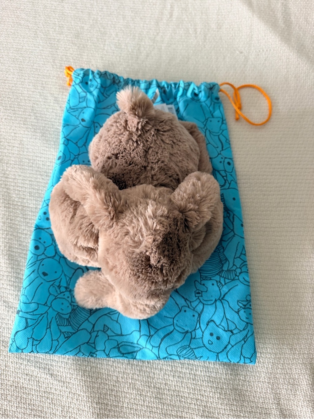 Elephant Jellycat with Turquoise Drawstring Kids Accessory Bag with Orange Cords - Picture 5 of 5